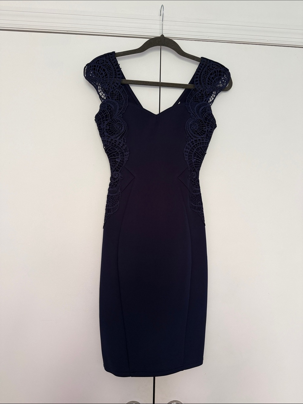 Lipsy Navy Lace-Panel Midi Dress